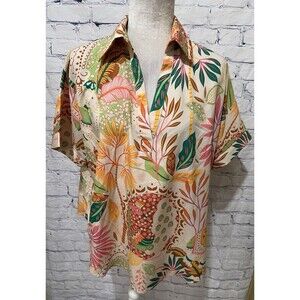 BiBi OVERSIZED Floral Print Button Down Top Size XL